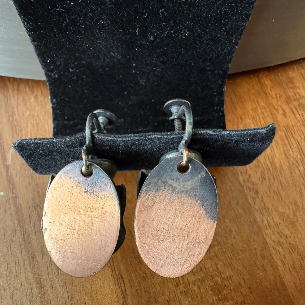 Vintage Copper Comedy and Tragedy Mask Earrings
